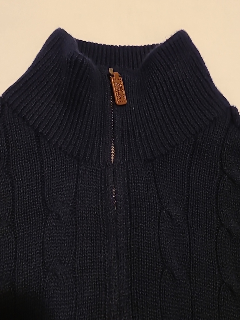 POLO Ralph Lauren Cable Knit Sweater XL, Quarter Zip, Navy, Cotton Pullover - Picture 5 of 16
